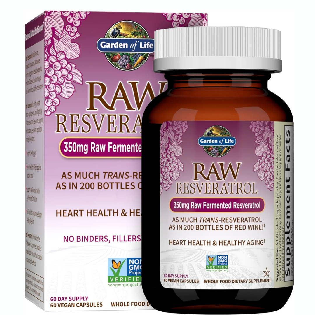 Garden of Life Resveratrol . potente apoyo antioxidante con 350 mg de trans-resveratrol fermentado crudo más probióticos y enzimas para la salud cardíaca y el envejecimiento , 60 cápsulas