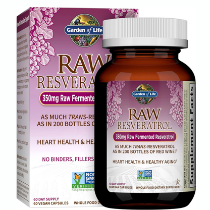 Garden of Life Resveratrol . potente apoyo antioxidante con 350 mg de trans-resveratrol fermentado crudo más probióticos y enzimas para la salud cardíaca y el envejecimiento , 60 cápsulas