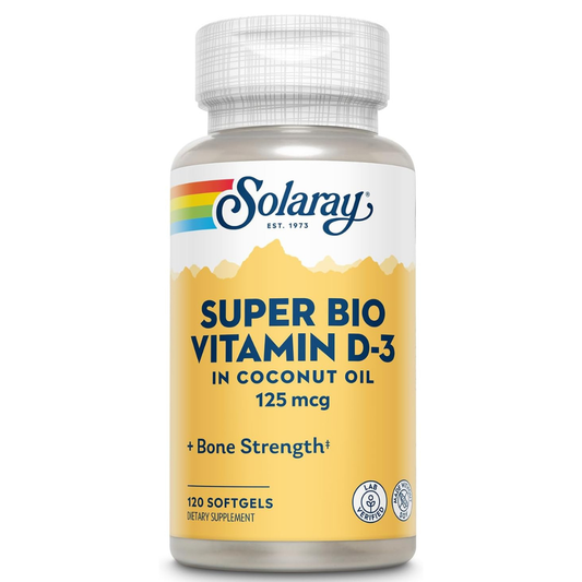 Solaray Super Bio Vitamina D3 en aceite de coco - Vitamina D3 5000 UI - 120 cápsulas blandas