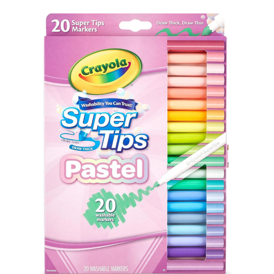 CRAYOLA Super Tips Pastel - Marcadores lavables de punta media, paquete de 20 unidades
