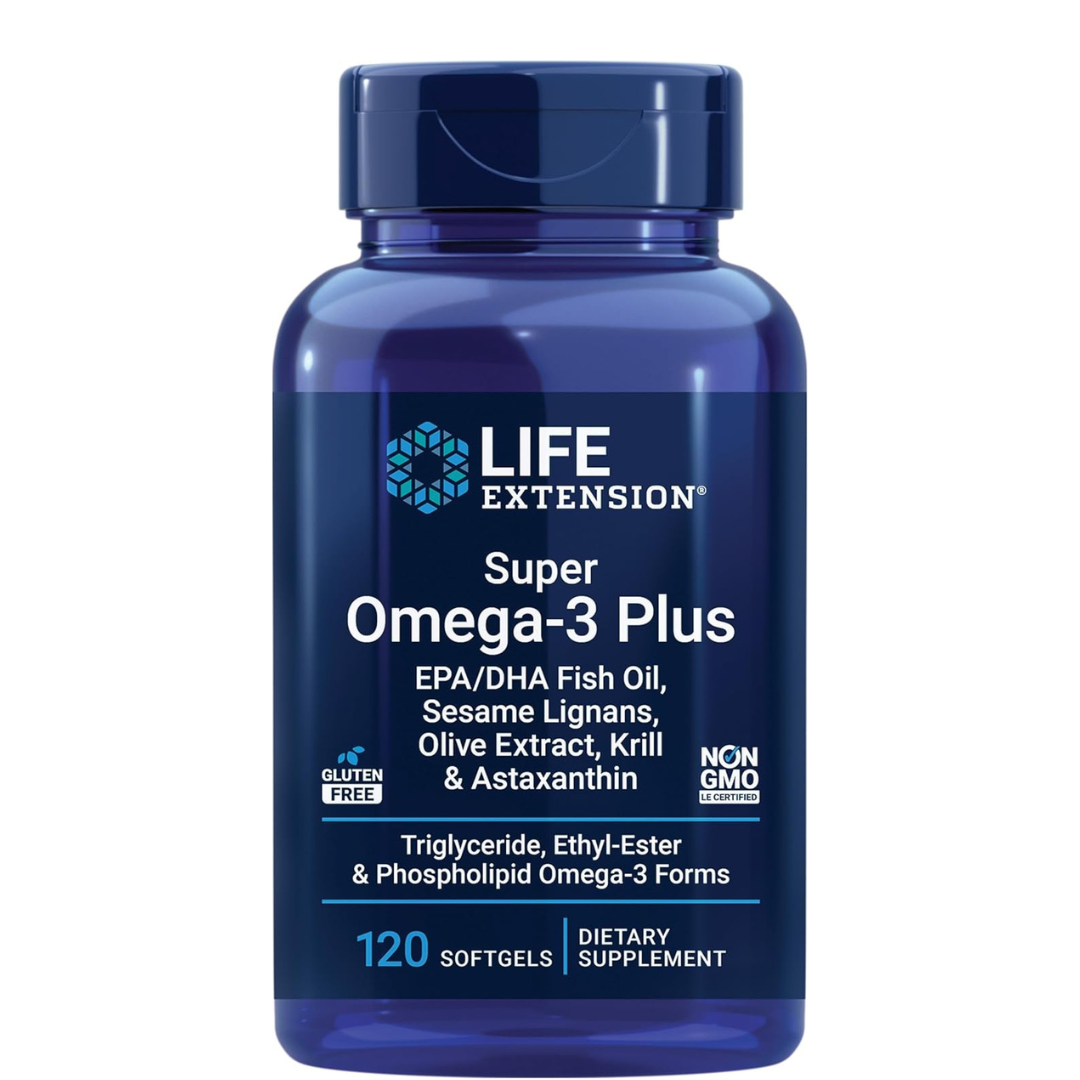 Life Extension - Super Omega-3 Plus EPA/DHA Fish Oil, Sesame Lignans, Olive Extract, Krill & Astaxanthin 120 capsulas