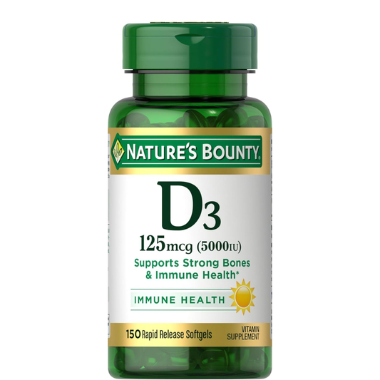 Natures Bounty - Vitamina D3 125mcg(5000IU), cápsulas blandas de liberación rápida