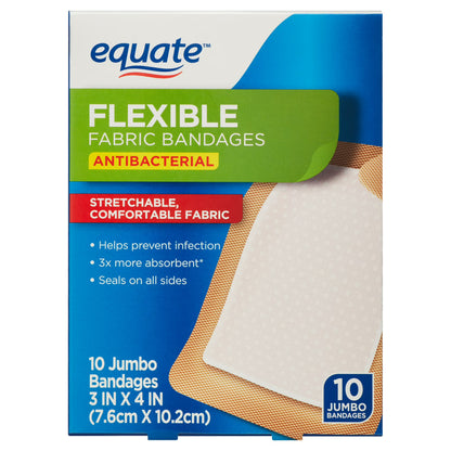 Equate - Curitas de tela flexibles antibacterial, 10 Curitas Jumbo