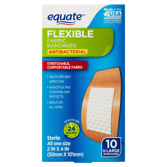 Equate - Curitas  de tela flexibles antibacterianos, 10 Unidades X-Large