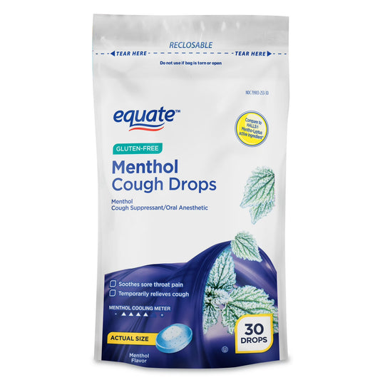 Caramelos para la tos Equate sin gluten con sabor a mentol, 30 unidades