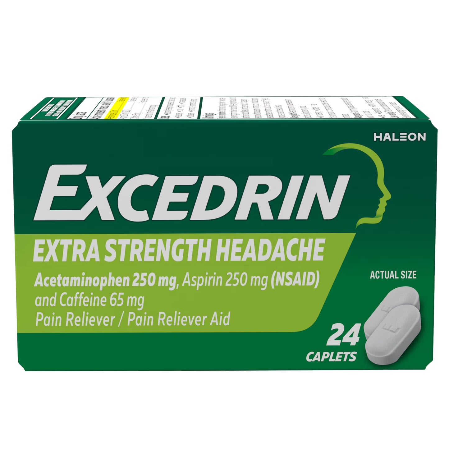 Excedrin Extra Fuerte, Acetaminofén 250 Mg, Aspirina 250 Mg, Cafeína 65 Mg, Cápsulas Analgésicas para Aliviar el Dolor de Cabeza, 24 Unidades