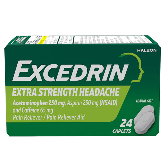 Excedrin Extra Fuerte, Acetaminofén 250 Mg, Aspirina 250 Mg, Cafeína 65 Mg, Cápsulas Analgésicas para Aliviar el Dolor de Cabeza, 24 Unidades