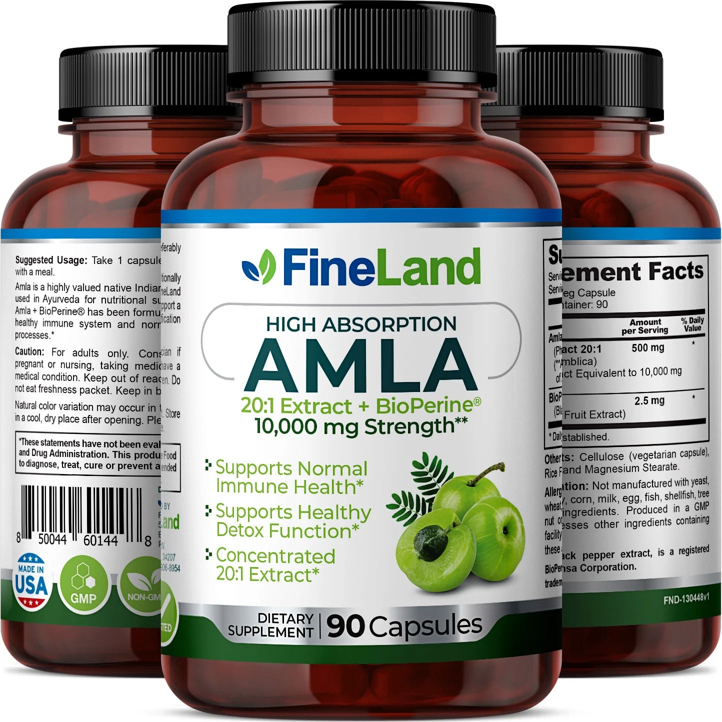 Amla 20:1  Extract + BioPerine 10,000mg , FineLand - 90 capsulas