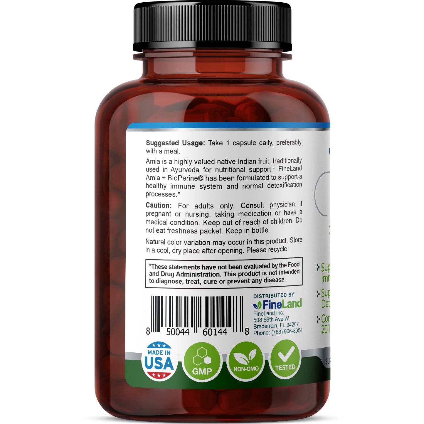 Amla 20:1  Extract + BioPerine 10,000mg , FineLand - 90 capsulas