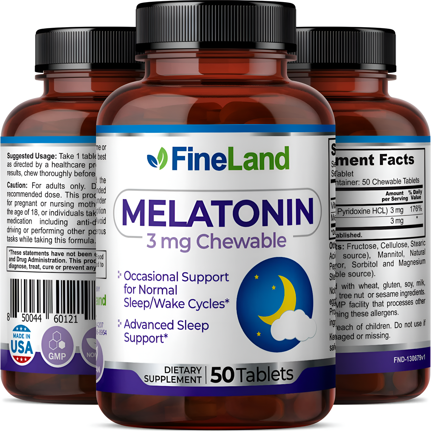 Melatonin 3mg masticable Fineland , 50 tabletas