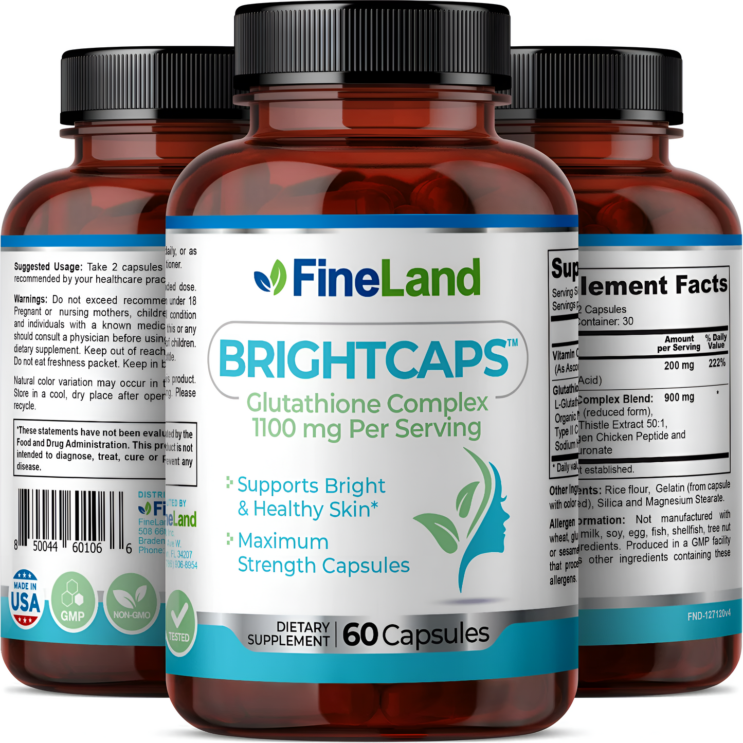 Brightcaps Glutathione complex 1100mg , FineLand- 60 capsulas