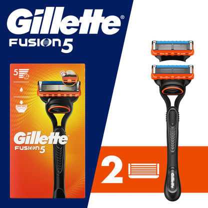 Gillette Fusion5 Razor Men incluye: manual de 5 hojas, 1 mango y 2 recambios de hojas, color negro