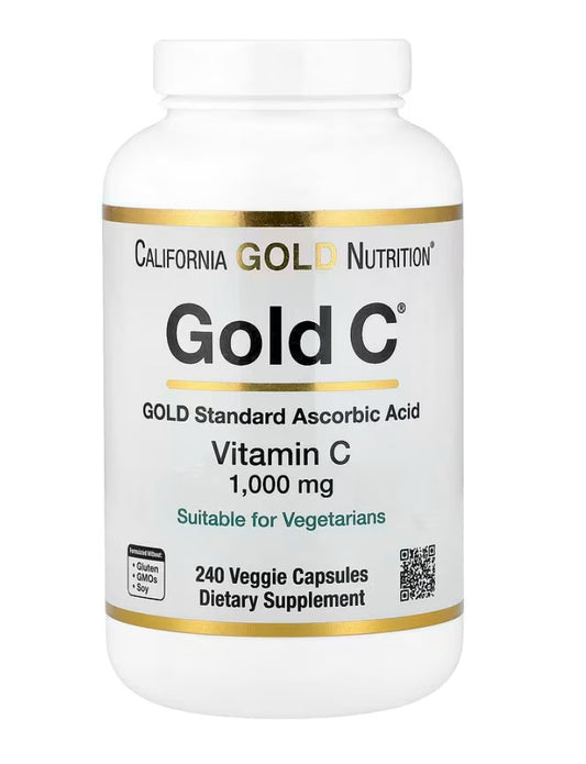 California Gold Nutrition Gold C™ vitamina C de grado USP 1000 mg 240 cápsulas vegetales