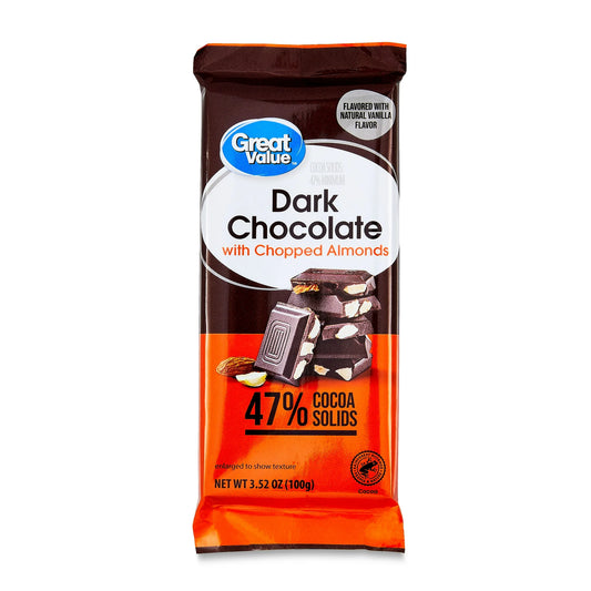 Great Value Barra de Chocolate Negro con Almendras Picadas 100g