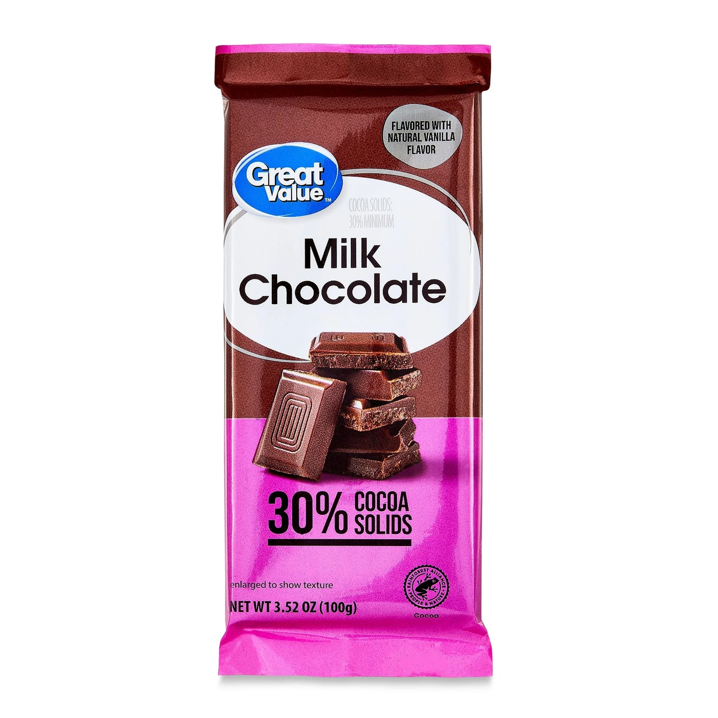 GREAT VALUE Milk Chocolate 30% cocoa sólida 100gr