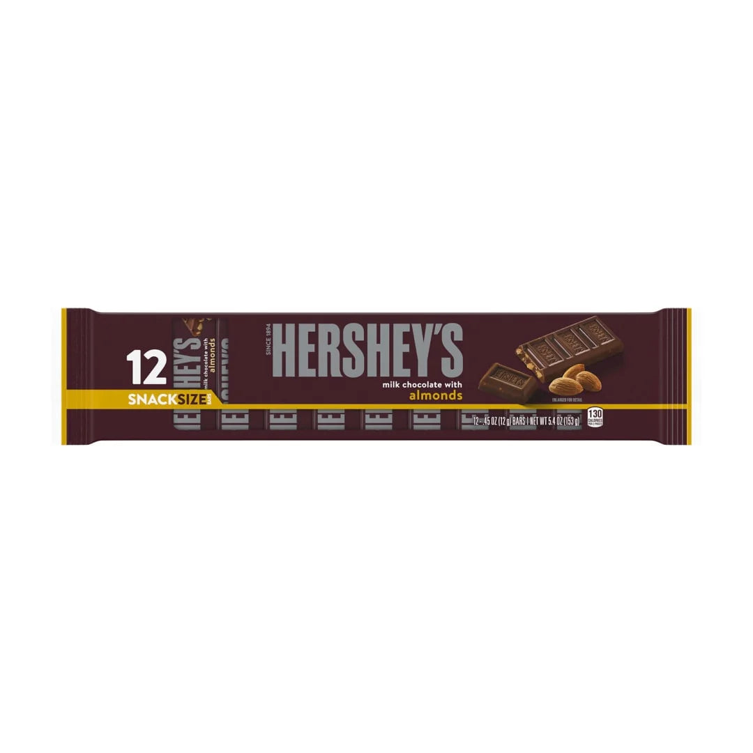 Hershey's Barras de chocolate con leche y almendras , tamaño snack, 12 unidades