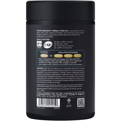 Sports Research Alaskan Triple Strength Omega-3 Fish Oil,  1250 mg Total Fish oil -  120 Softgels