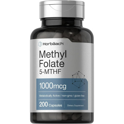 Horbaach - Methyl Folate , 5MTHF 1000mcg - Folato de metilo, 5MTHF 1000 mcg, 200 Capsulas
