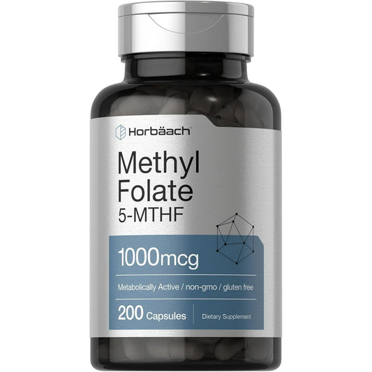 Horbaach - Methyl Folate , 5MTHF 1000mcg - Folato de metilo, 5MTHF 1000 mcg, 200 Capsulas