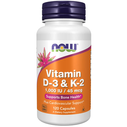 Now - Vitamina D3 (1000IU) + K2 (45MCG), 120 capsulas