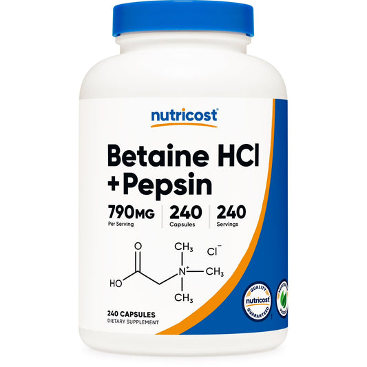 Nutricost Betaína HCl + Pepsina 790 mg, 240 cápsulas - Sin gluten y sin OMG