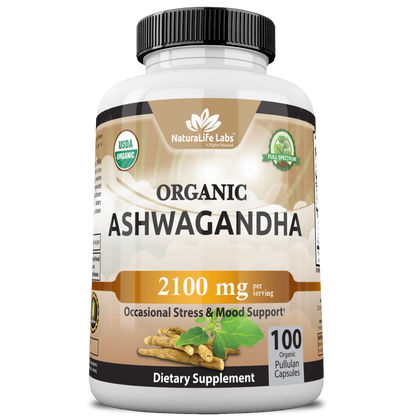 Organic Ashwagandha 2100 mg 100 cápsulas de vegetarianas