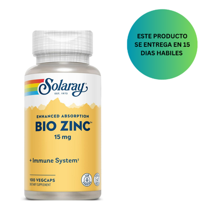 Solaray Bio Zinc 15 mg, apoyo para la salud inmunológica, 100 cápsulas