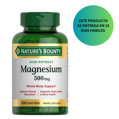 Nature's Bounty Tabletas de magnesio de 500 mg, 200 unidades