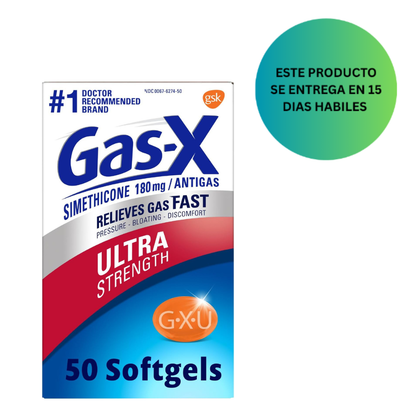Gas-X Cápsulas blandas de alivio de gases ultra fuertes con simeticona, 180 mg para aliviar la hinchazón, 50 unidades