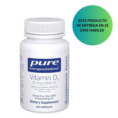 Pure Encapsulations Vitamina D3 25 mcg (1,000 UI) 120 cápsulas