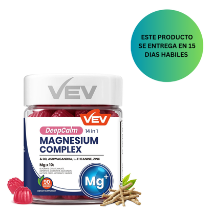 VEV - Gomitas de glicinato 14 en 1 con complejo de magnesio Deep Calm para mujeres y hombres, 90 unidades