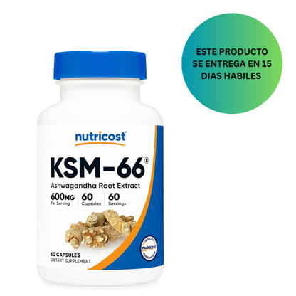 Nutricost KSM-66 Extracto de raíz de Ashwagandha 600 mg, 60 cápsulas vegetales