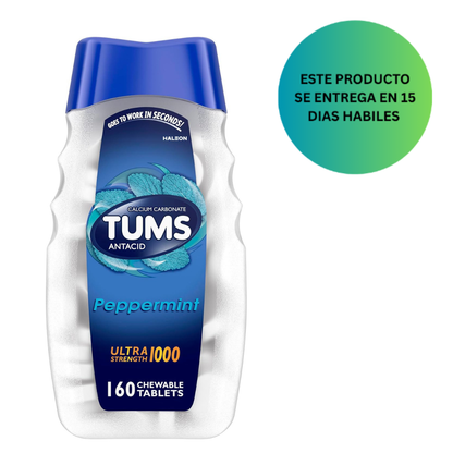 TUMS Tabletas antiácidas masticables ultra fuertes para aliviar la acidez estomacal, menta, 160 unidades