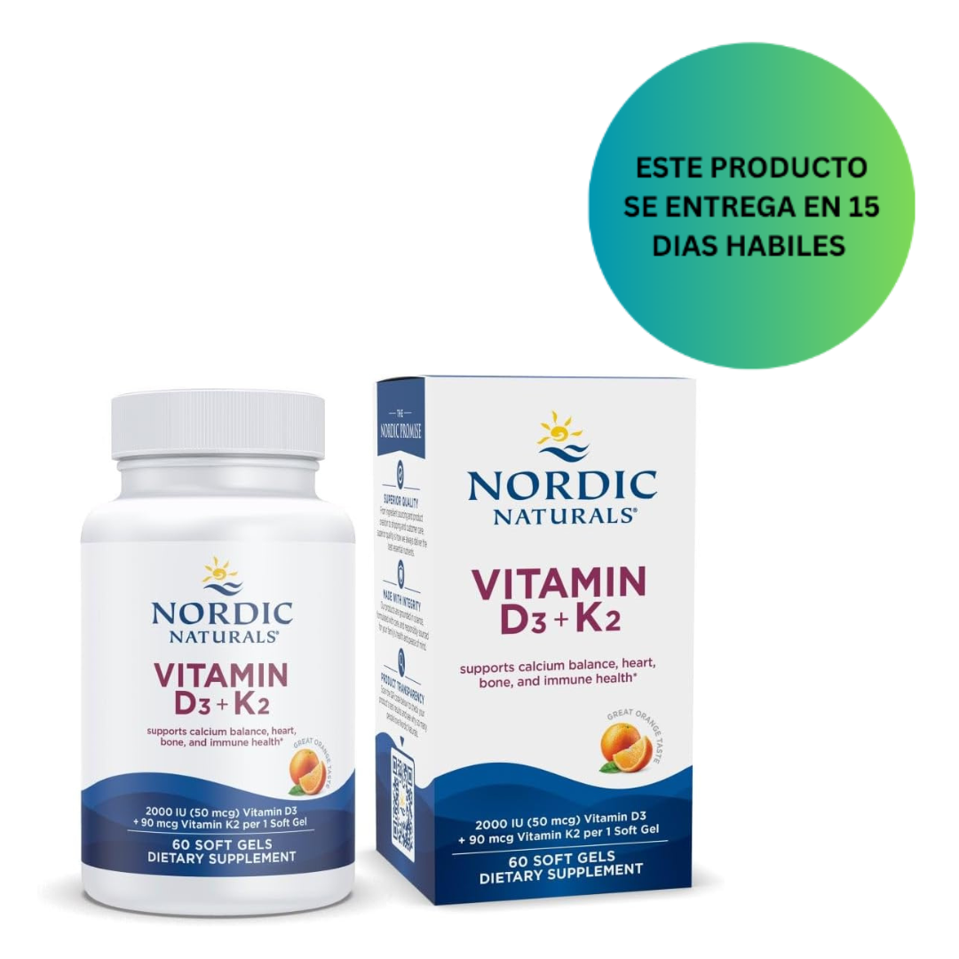 Nordic Naturals Vitamina D3 + K2, sabor a naranja, 60 Softgels