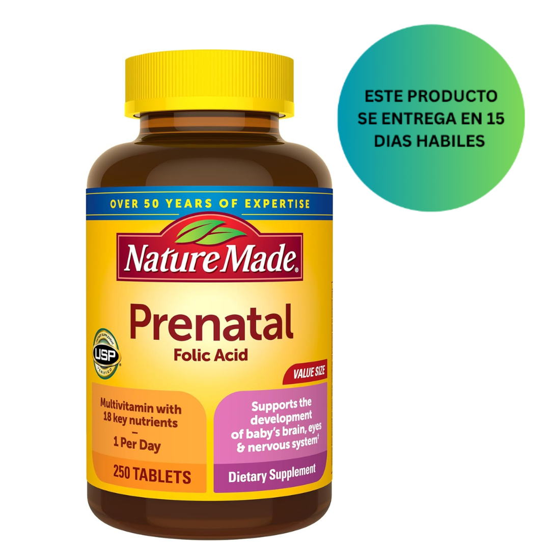 Nature Made Multivitamínico prenatal con ácido fólico, 250 tabletas
