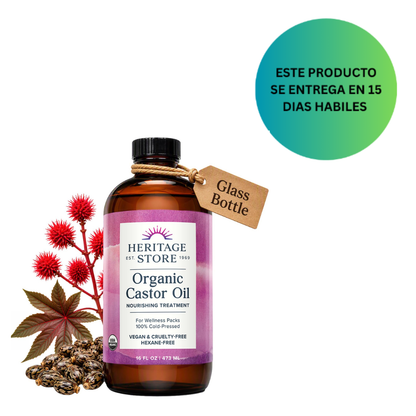 HERITAGE STORE Aceite de ricino orgánico, Tratamiento nutritivo para el cabello y la piel, 473ml