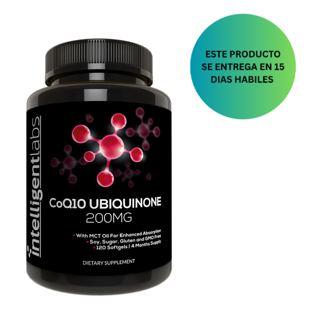Intelligent Labs CoQ10 Ubiquinona 200mg con aceite MCT, apoyo para la salud cardíaca, 120 Softgels.