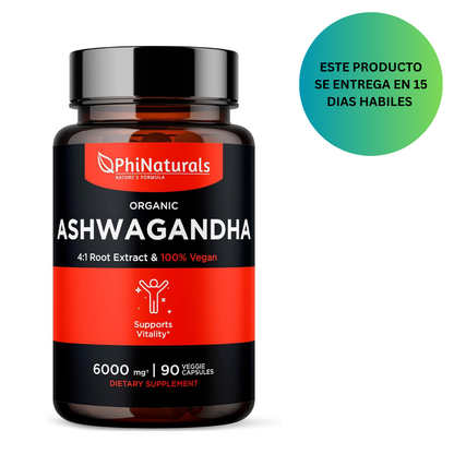PhiNaturals Extracto orgánico de raíz de ashwagandha, 1500 mg 90 unidades