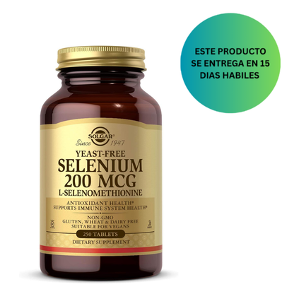 Solgar Selenio Libre de Levadura 200 mcg, 250 tabletas