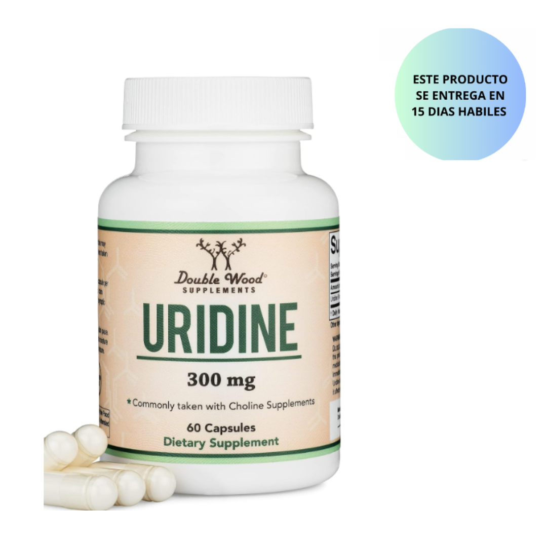 Double Wood - Monofosfato de uridina  300 mg, 60 cápsulas  con alfa GPC colina salud cerebral y la memoria