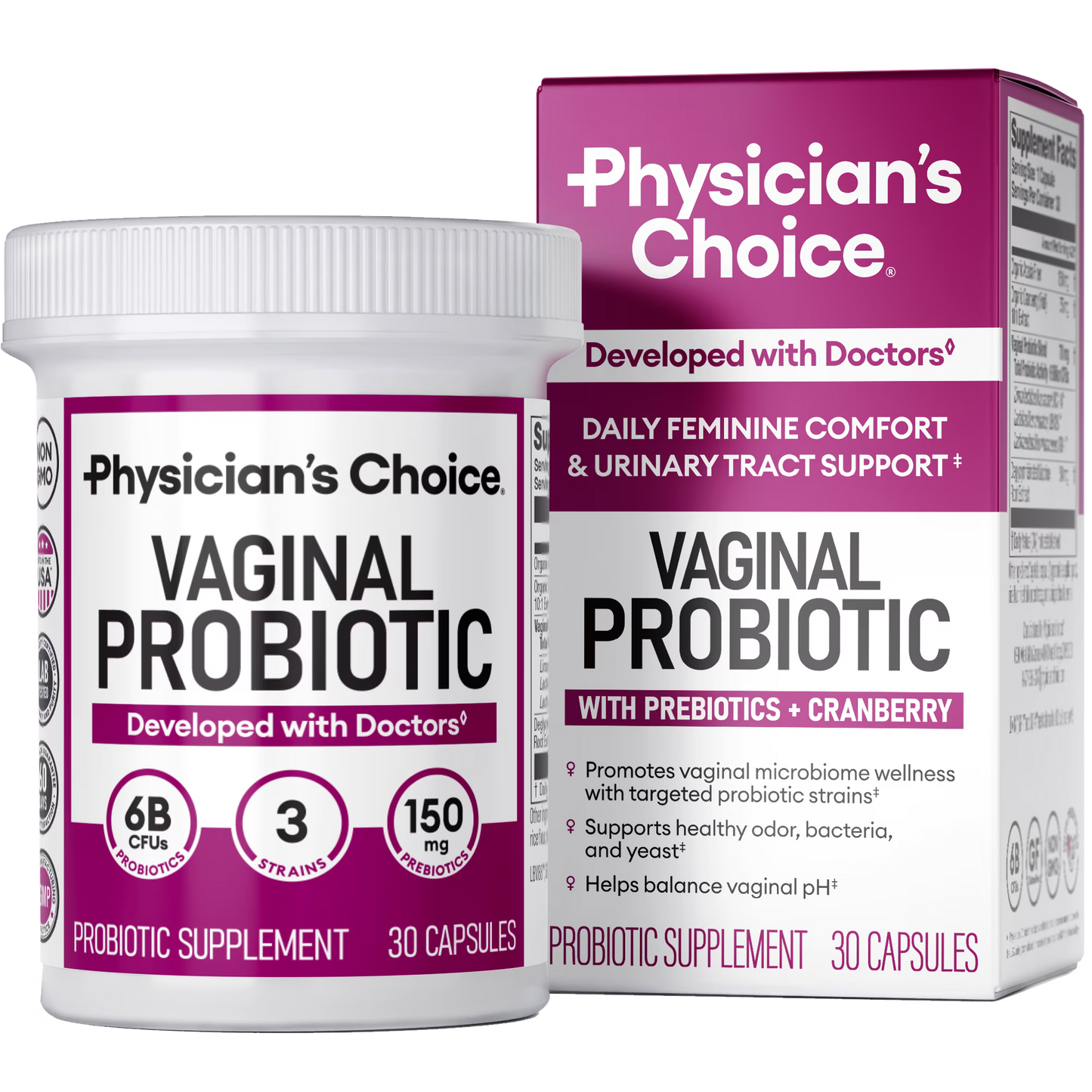 Probiótico vaginal Physician's Choice para mujeres: 6 mil millones de UFC, equilibrio de pH, control de olores, 30 unidades