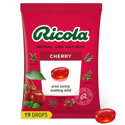 Ricola sabor cereza | Refrescante y anestésico oral, 19 unidades