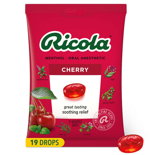Ricola sabor cereza | Refrescante y anestésico oral, 19 unidades