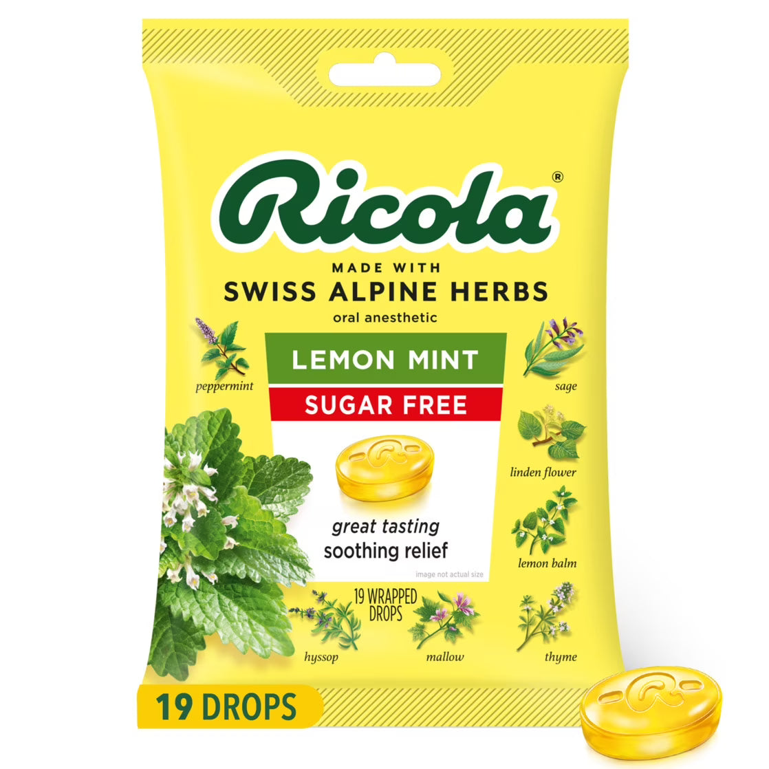 Ricola Gotas supresoras de la tos de hierbas sin azúcar y menta y limón