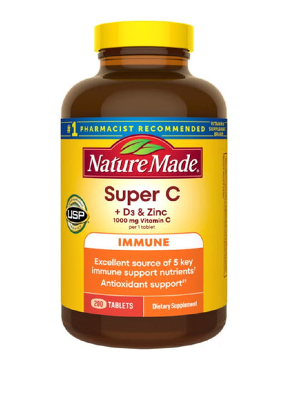 Nature Made Super C  1000MG con Vitamina D3 and Zinc - 200 Tablets