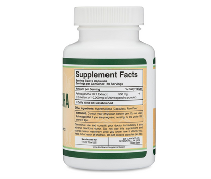 Ashwagandha 500mg , 120 capsulas - Double Wood