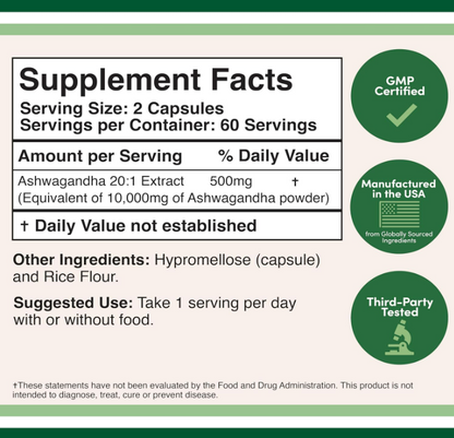 Ashwagandha 500mg , 120 capsulas - Double Wood