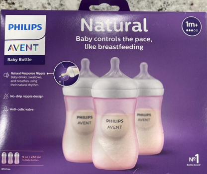 Biberón Philips Avent Natural Baby Pack de 3 con tetina de respuesta natural-  9onzas -260 ml cada uno.