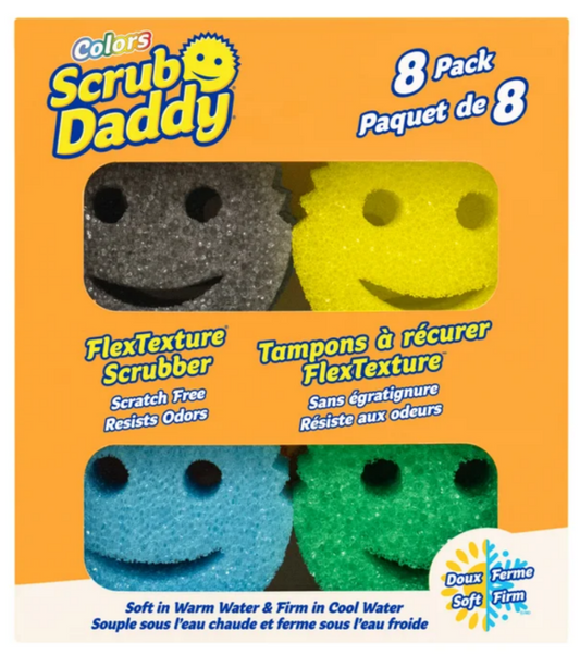 Scrub Daddy Esponjas de color – Esponjas multiusos sin arañazos para limpieza de cocina, baño y hogar – Hechas con espuma de polímero sin BPA - 8 unidades