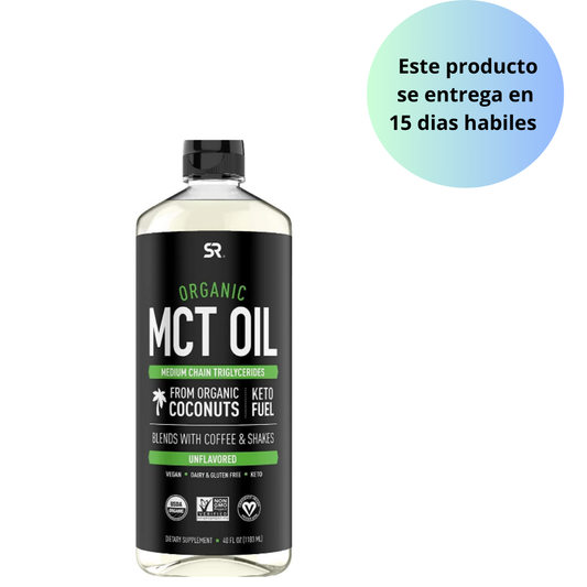 Aceite Orgánico de Coco MCT Sports Research , Certificado por USDA, KETO y PALEO , Non-GMO Combustible Corporal   1183 ml.
